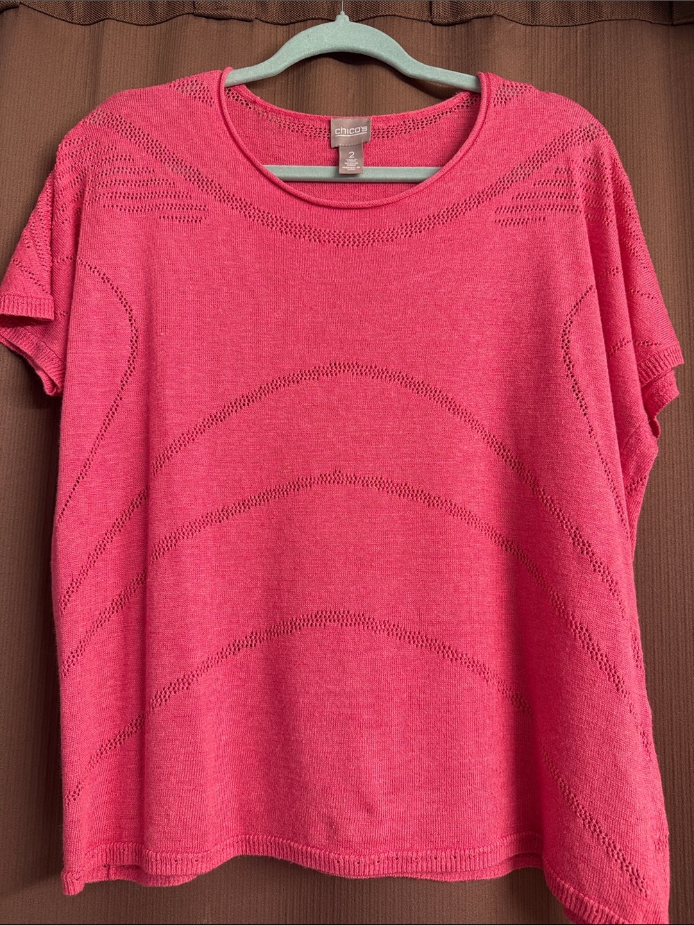 Chico's Pink Short-Sleeve Openwork Knit Tee